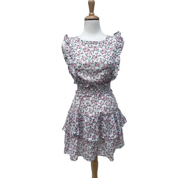Storia Mini Dress Sm NWT Floral Cottagecore Pink Smocked Ruffles Coquette Lovers - Picture 1 of 10